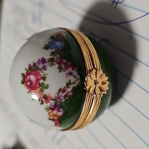 Dubarry Limoges France round Porcelain pocket watch pill box